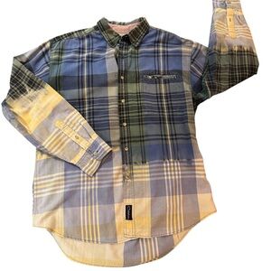 Cute Vintage Style Color Fading Plaid Button-Up Top, Size L